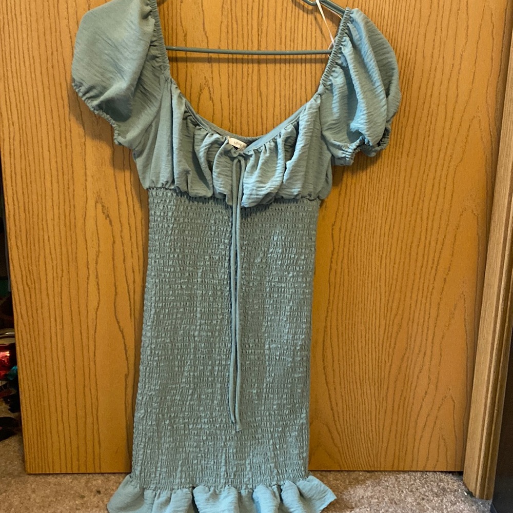 blue ruffle dress